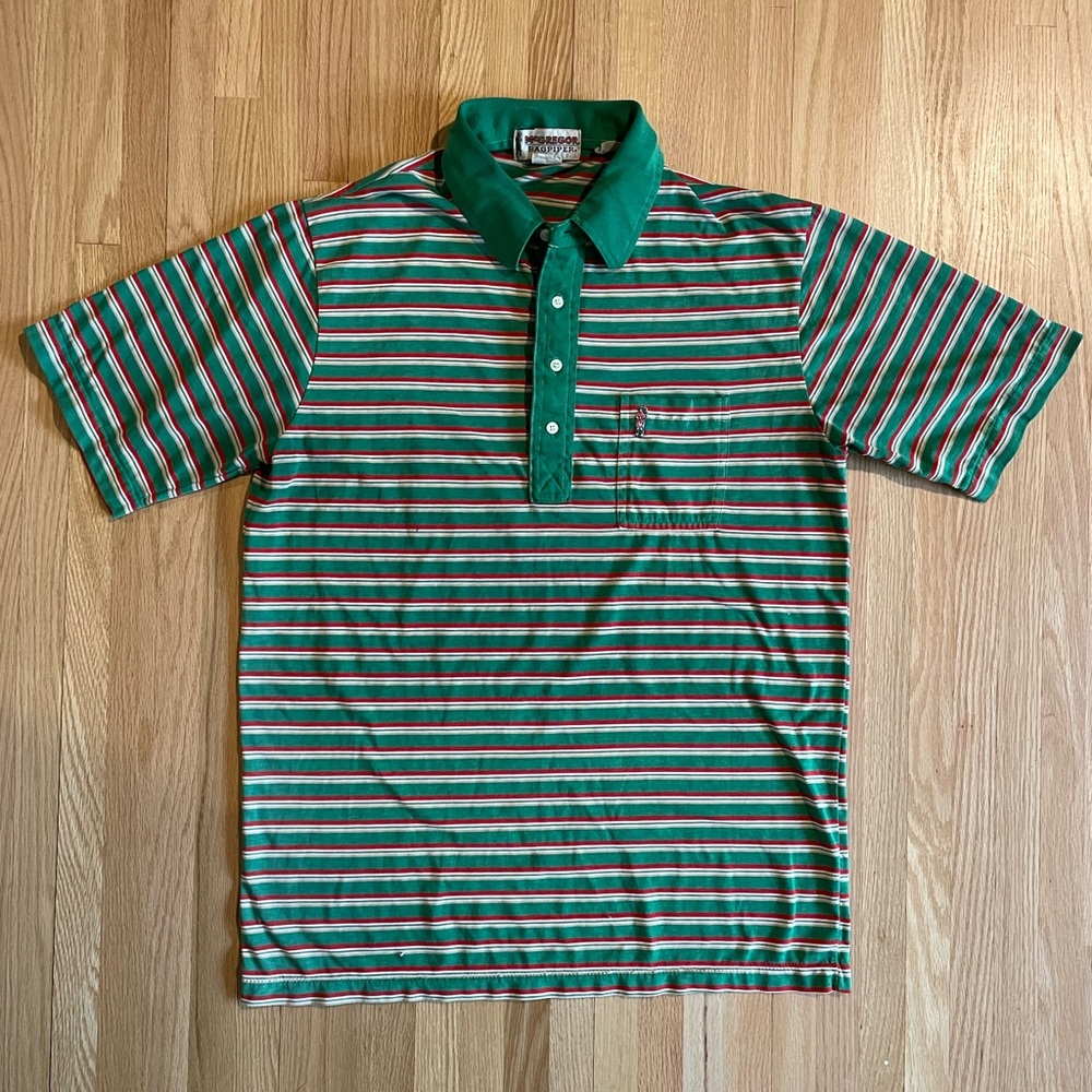 Vintage 80s McGregor Bagpiper Golf Polo Striped Green Red White Short Sleeve